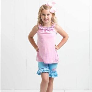 Ruffle Girl Light Pink/Blue Ruffle Neck Short Set